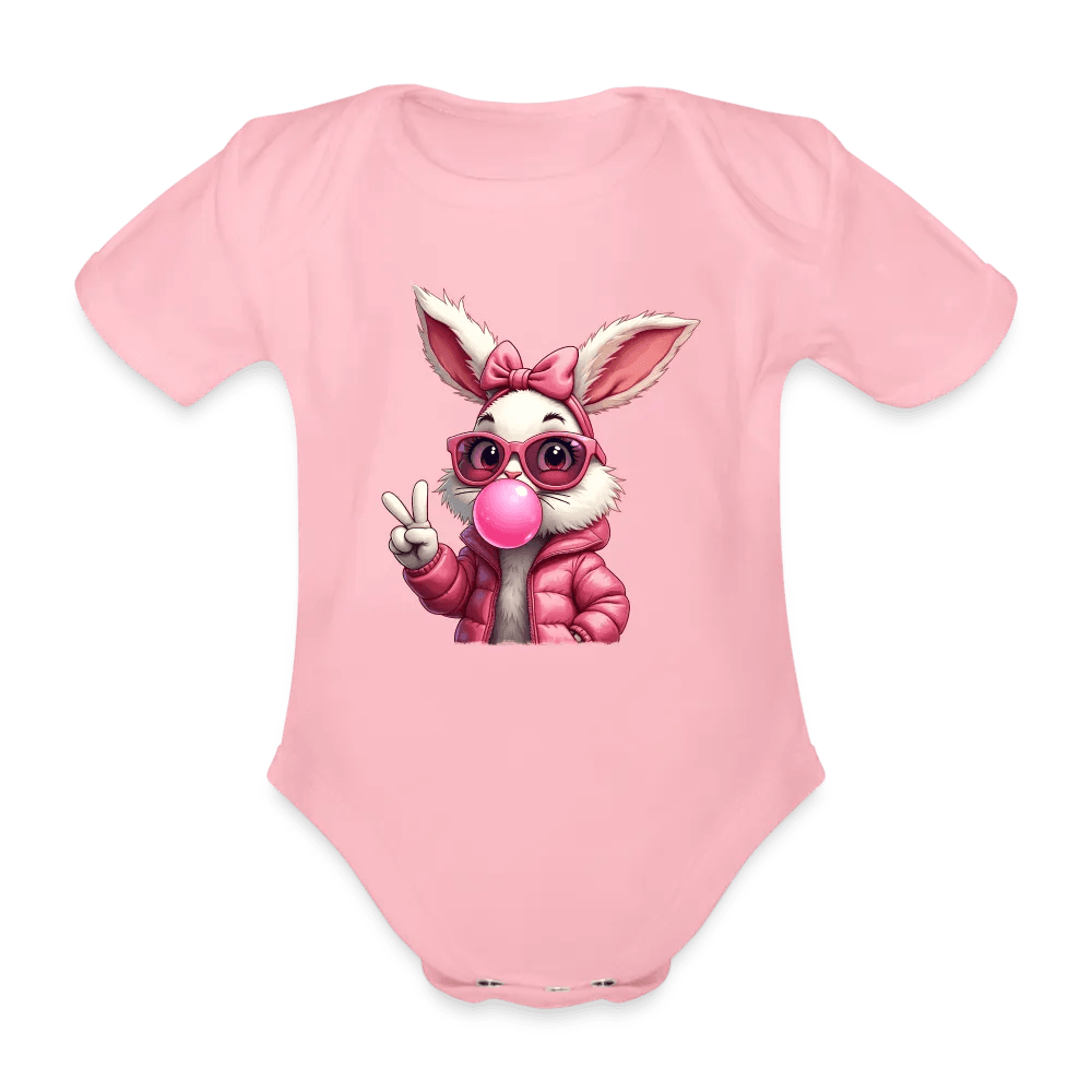 happy-prints.eu - Personalisierter Baby Bio-Kurzarm-Body für Mädchen mit Osterhasen, Brille und Kaugummi - Babybody für Ostern - in vielen Farben und Größen - Motiv und Text individualisierbar