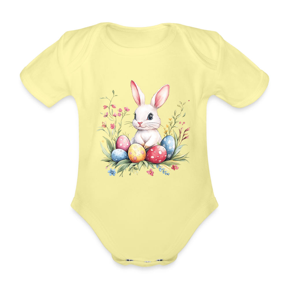 happy-prints.eu - Personalisierter Baby Bio-Kurzarm-Body für Mädchen und Jungen mit Osterhasen und Ostereier - Babybody für Ostern - in vielen Farben und Größen - Motiv und Text individualisierbar