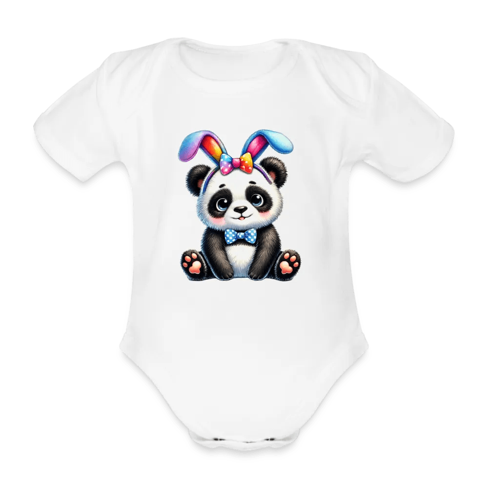 happy-prints.eu - Personalisierter Baby Bio-Kurzarm-Body für Mädchen mit Pandabär und Regenbogen Ohren für Ostern - in vielen Farben und Größen - Motiv und Text individualisierbar