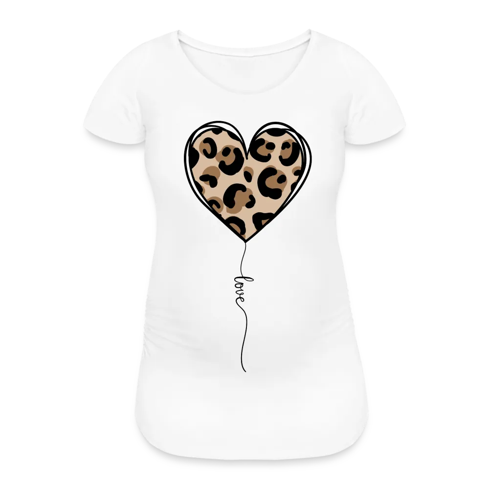 Personalisiertes weißes Schwangerschafts-T-Shirt mit Leo Herz und "love" Print - Motiv und Text änderbar - Damen Shirt zum Valentinstag - auch in großen Größen - Weiß