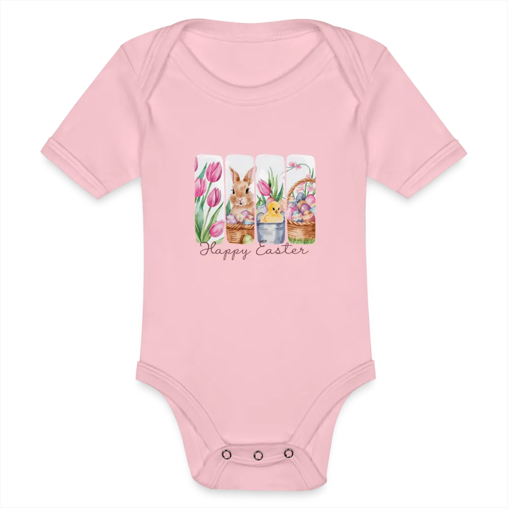 happy-prints.eu - Personalisierter Baby Bio-Kurzarm-Body für Mädchen mit Osterhasen, Kücken, Tulpen und Ostereier - Babybody für Ostern - in vielen Farben und Größen - Motiv und Text individualisierbar