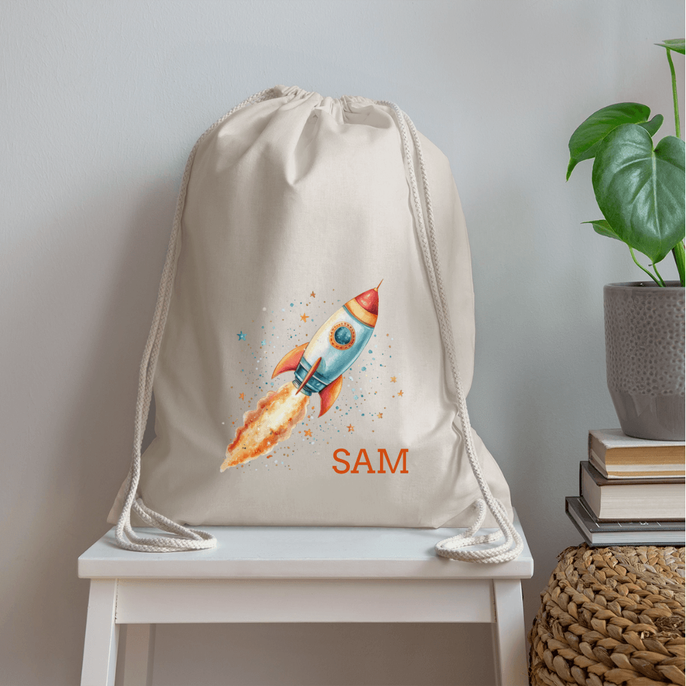 happy-prints.eu - Personalisierte Turnbeutel mit Rakete und Name - Motiv und Text easy änderbar