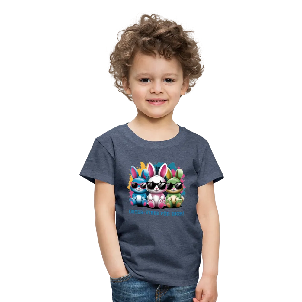 Personalisiertes Frohe Ostern Kinder T-Shirt mit Osterhasen mit Sonnenbrille und Spruch "Oster-Vibes für Dich" - Motiv, Produkt, Text und eigene Bilder easy anpassbar - viele Farben und Größen (bis Größe 140 bzw. 8 Jahre) -