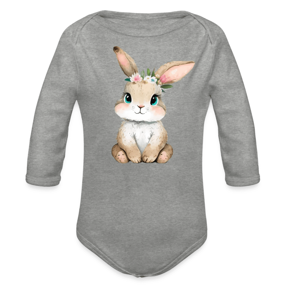 happy-prints.eu - Personalisierter Baby Bio-Langarm-Body für Ostern - niedlicher Bunny Body mit Mädchen Osterhase und Blumen - Motiv, Produkt, Text und eigenes Foto ist easy änderbar - in vielen Farben und Größen bis Größe 80 bzw. 12 Monate