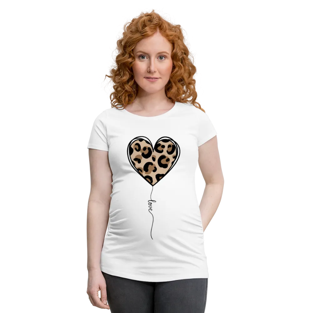Personalisiertes weißes Schwangerschafts-T-Shirt mit Leo Herz und "love" Print - Motiv und Text änderbar - Damen Shirt zum Valentinstag - auch in großen Größen -