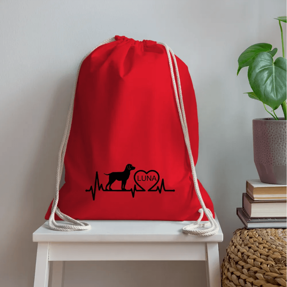 happy-prints.eu - Personalisierter Turnbeutel mit Hund, Herz und Herschschlaglinie - Text, Bild, Motiv und Farbe individualisierbar