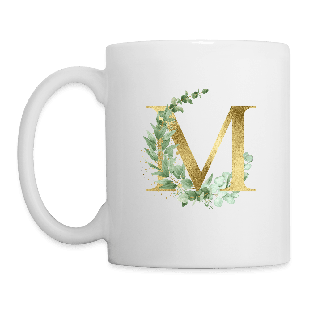 happy-prints.eu - Personalisierte Keramik Tasse mit Eukalyptus Initialen - Monogramm in gold - Name, Motiv und Spruch easy änderbar