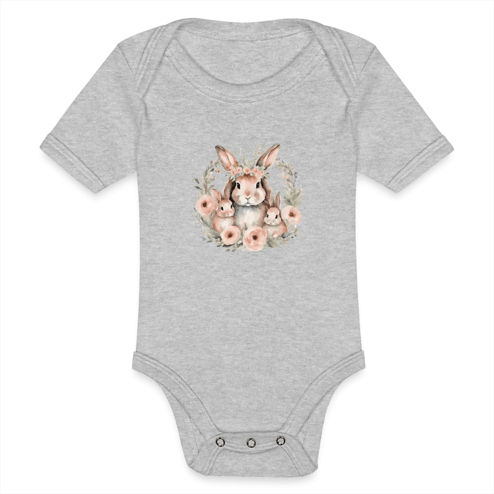 happy-prints.eu - Personalisierter Baby Bio-Kurzarm-Body für Mädchen mit Osterhasen Mama und Baby mit Blumen - Babybody für Ostern - in vielen Farben und Größen - Motiv und Text individualisierbar