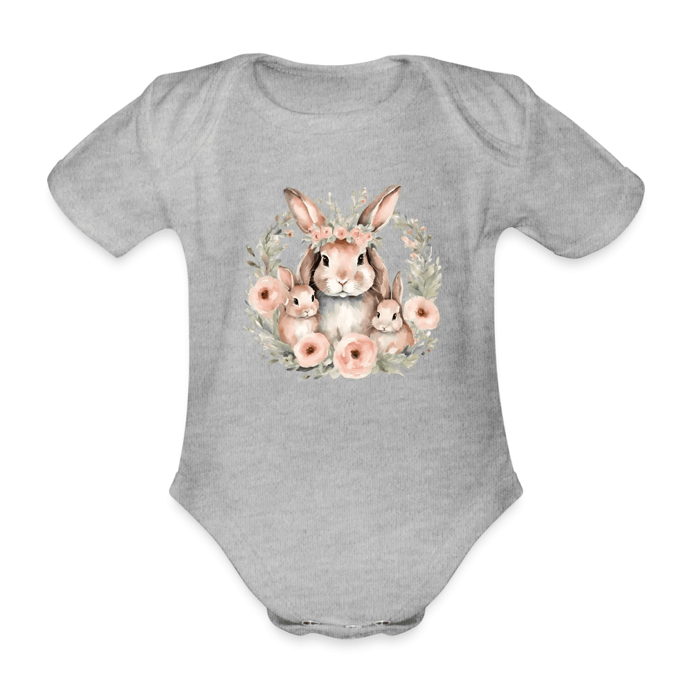 happy-prints.eu - Personalisierter Baby Bio-Kurzarm-Body für Mädchen mit Osterhasen Mama und Baby mit Blumen - Babybody für Ostern - in vielen Farben und Größen - Motiv und Text individualisierbar