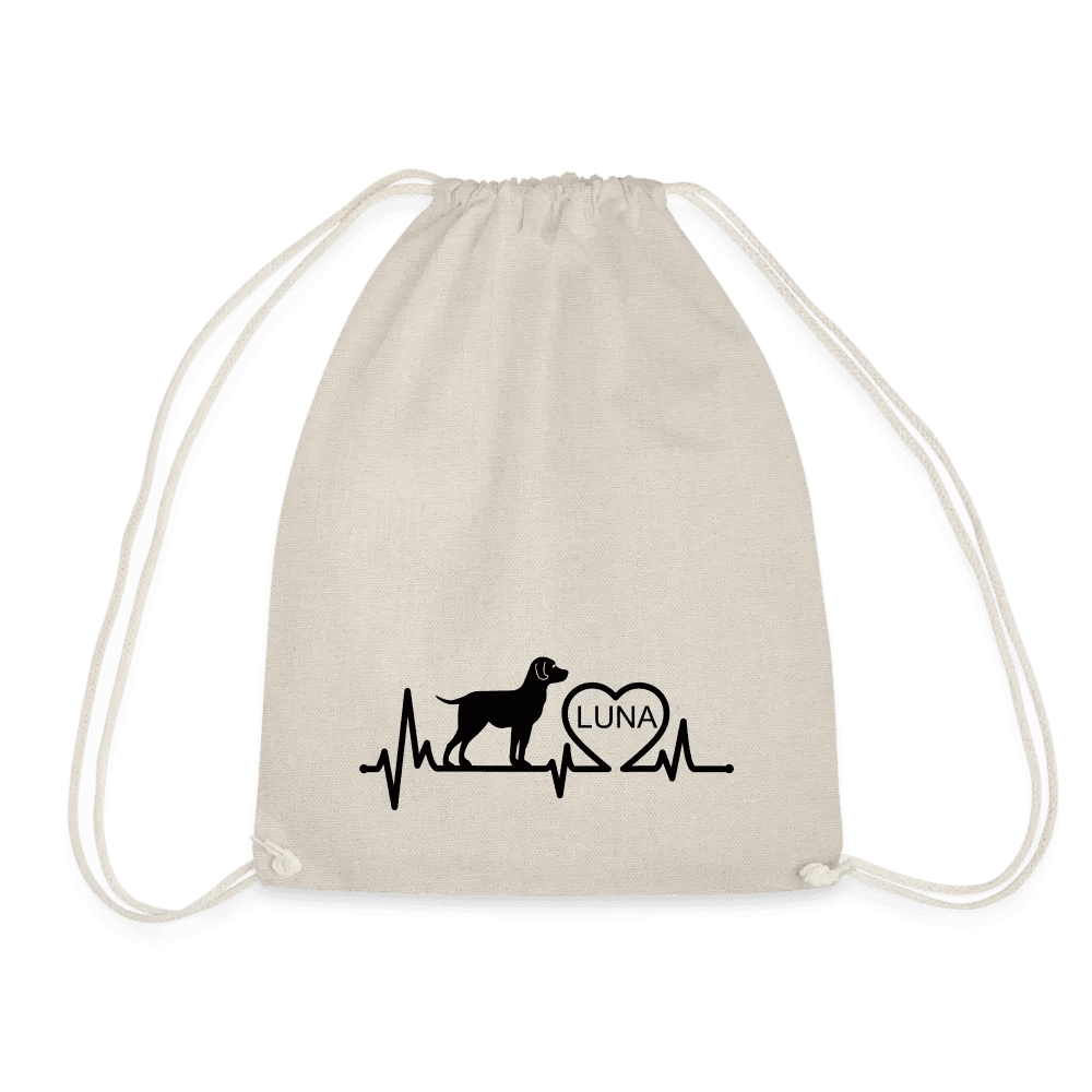 happy-prints.eu - Personalisierter Turnbeutel mit Hund, Herz und Herschschlaglinie - Text, Bild, Motiv und Farbe individualisierbar