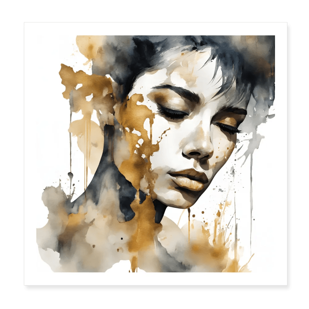 happy-prints.eu - Personalisiertes Poster mit abstrakter Frau in schwarz gold auf weiß - 20x20 cm - Motiv, Bild, Text und Produkt einfach änderbar