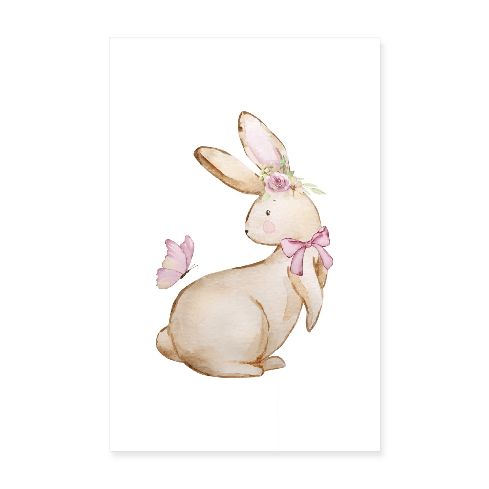 happy-prints.eu - Personalisiertes Frohe Ostern Poster für das Kinderzimmer - Niedlicher Hase mit Schmetterling - Oster Bunny mit Blumen - 20x30 cm - Motiv, Produkt, Text und eigene Bilder easy anpassbar