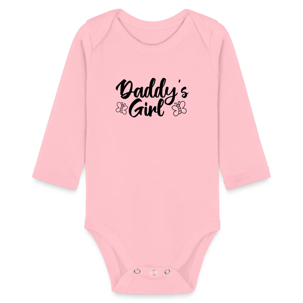 Personalisierter Mädchen Baby Bio-Langarm-Body mit Spruch "Daddys Girl" - 100% Bio Baumwolle - bis Größe 80 bzw. 12 Monate - in vielen Farben und Größen - Bild, Motiv und Text sind individualisierbar -