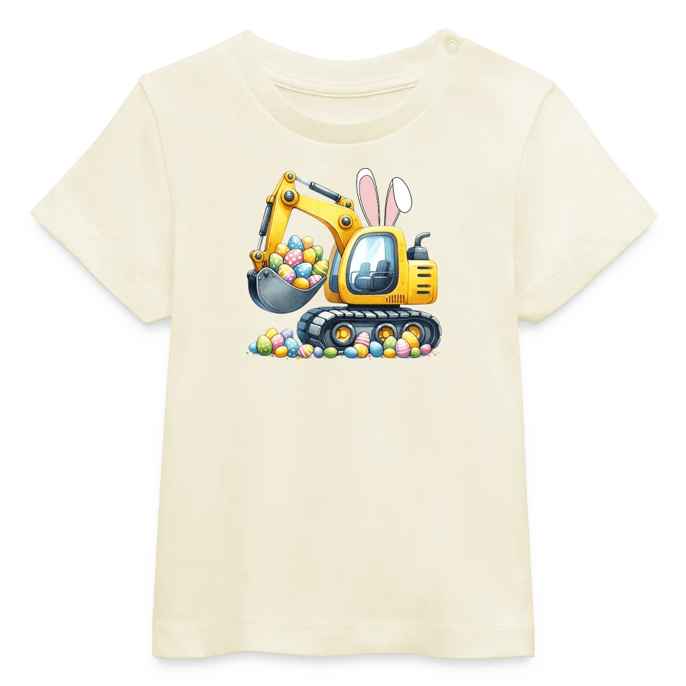 happy-prints.eu - Baby Bio-T-Shirt mit Bagger, Ostereier und Osterhasen Ohren - Jungen Shirt für Ostern - Motiv, Text, Farbe und Produkt einfach änderbar