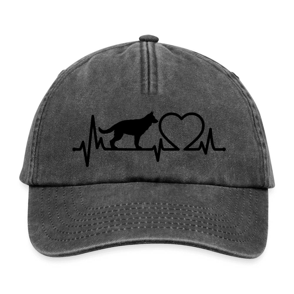 happy-prints.eu - Personalisierte Relaxed Vintage Cap mit Hund, Herz und Herzschlaglinie - Text, Bild, Motiv und Farbe änderbar