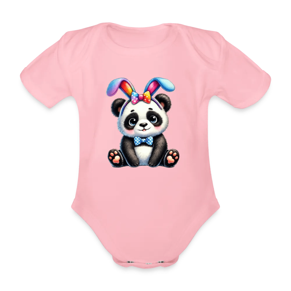 happy-prints.eu - Personalisierter Baby Bio-Kurzarm-Body für Mädchen mit Pandabär und Regenbogen Ohren für Ostern - in vielen Farben und Größen - Motiv und Text individualisierbar