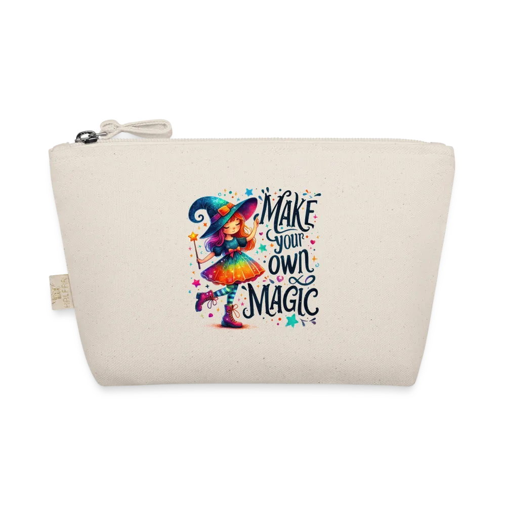 Personalisierte Tasche / Kulturtasche mit Rainbow Mädchen und dem Spruch "Make your own magic" - Täschchen für Mädchen und Damen aus Bio Baumwolle - Text und Motiv änderbar - 250 x 140 x 60 mm - Natur One size