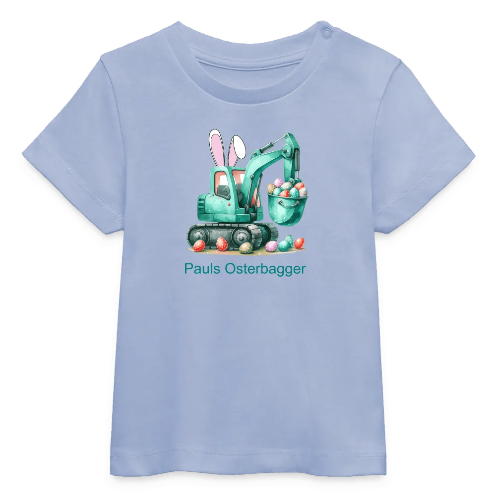 happy-prints.eu - Baby Bio-T-Shirt mit Bagger, Ostereier und Osterhasen Ohren - Jungen Shirt für Ostern bis ca. 3 Jahre - Motiv, Text, Farbe und Produkt einfach änderbar