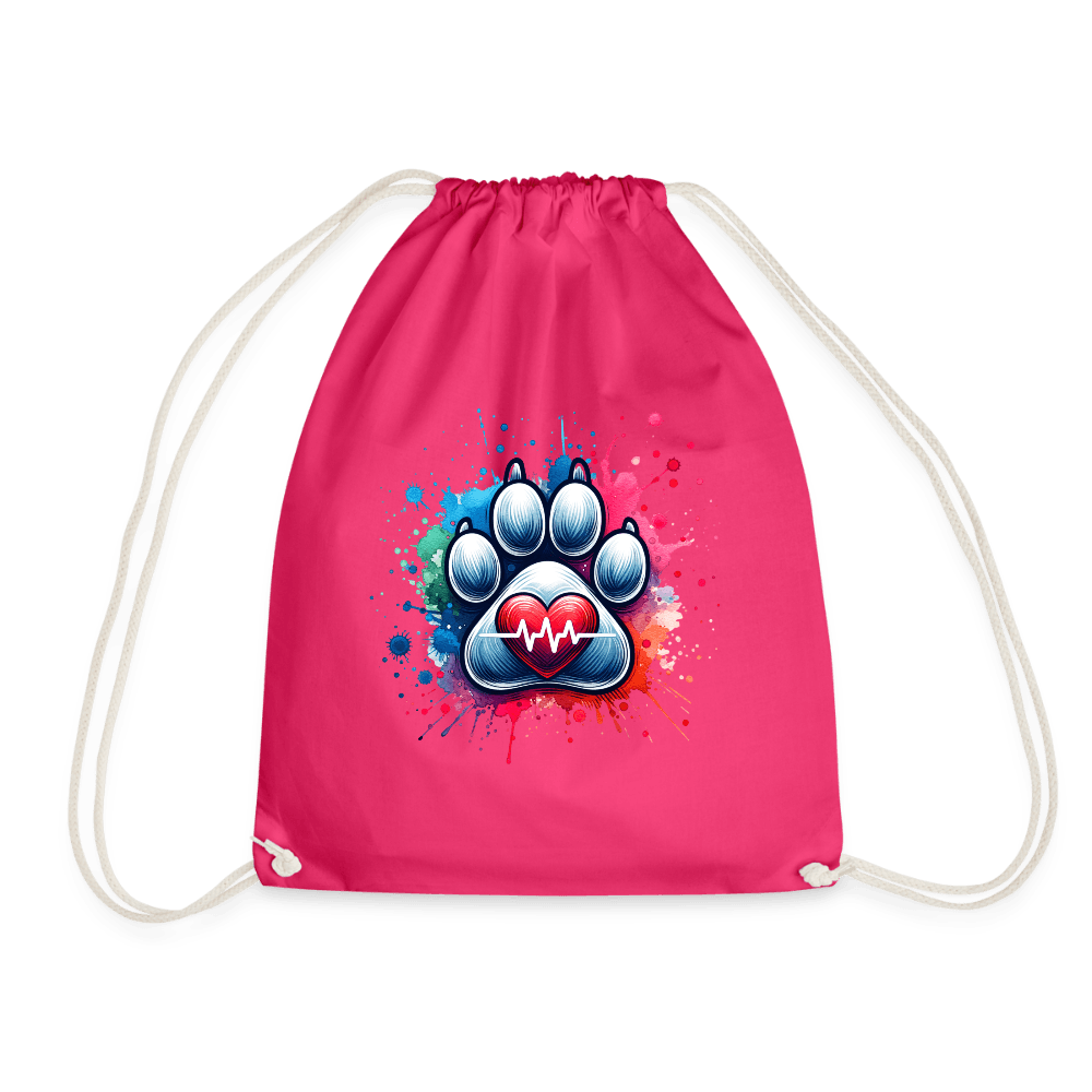 happy-prints.eu - Personalisierter Turnbeutel mit Hundepfote, Herz und Herzschlag Linie - in vielen Farben - Text und Motiv easy anpassbar