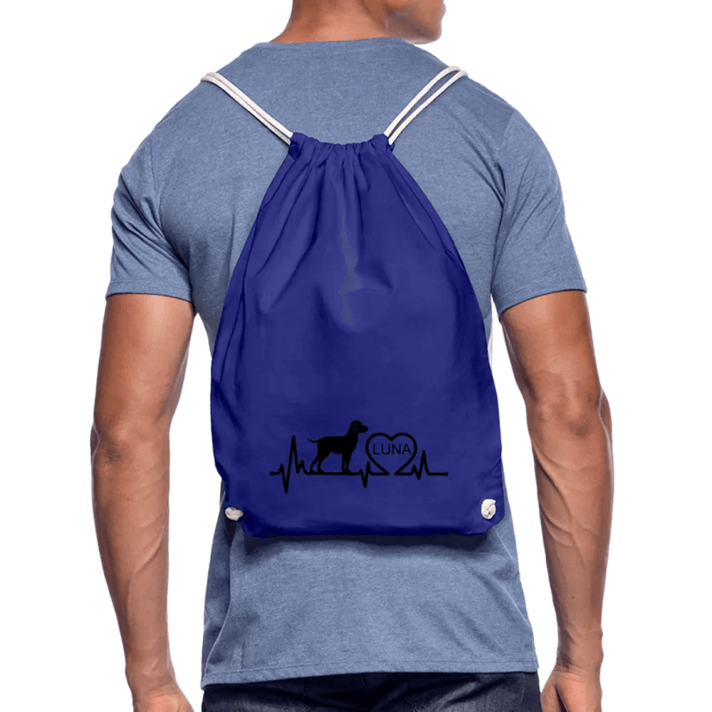 happy-prints.eu - Personalisierter Turnbeutel mit Hund, Herz und Herschschlaglinie - Text, Bild, Motiv und Farbe individualisierbar