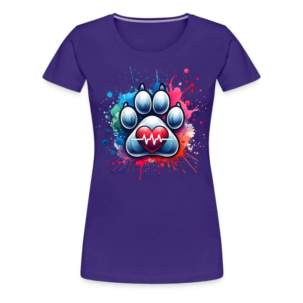 happy-prints.eu - Personalisiertes Frauen Premium T-Shirt mit Hundepfote, Herz und Herzschlag Linie - Motiv und Text anpassbar - viele Farben und Größen