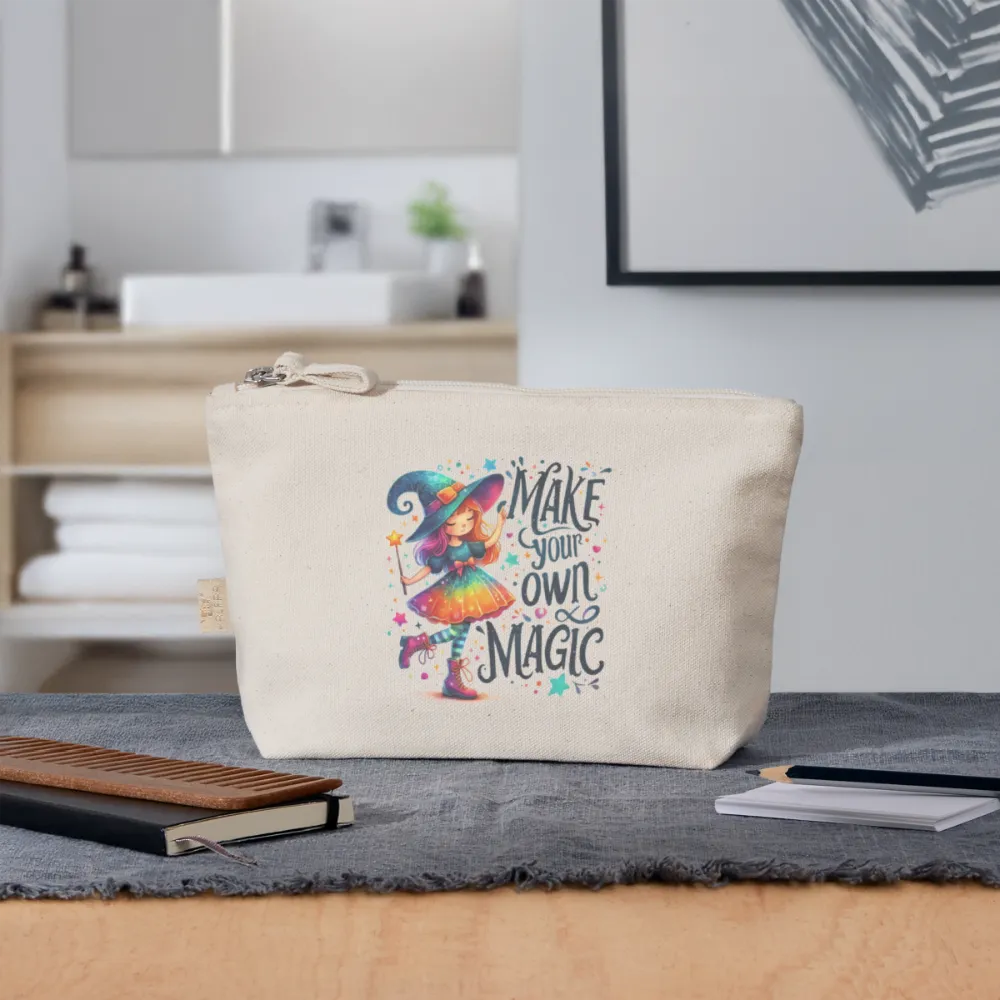 Personalisierte Tasche / Kulturtasche mit Rainbow Mädchen und dem Spruch "Make your own magic" - Täschchen für Mädchen und Damen aus Bio Baumwolle - Text und Motiv änderbar - 250 x 140 x 60 mm -
