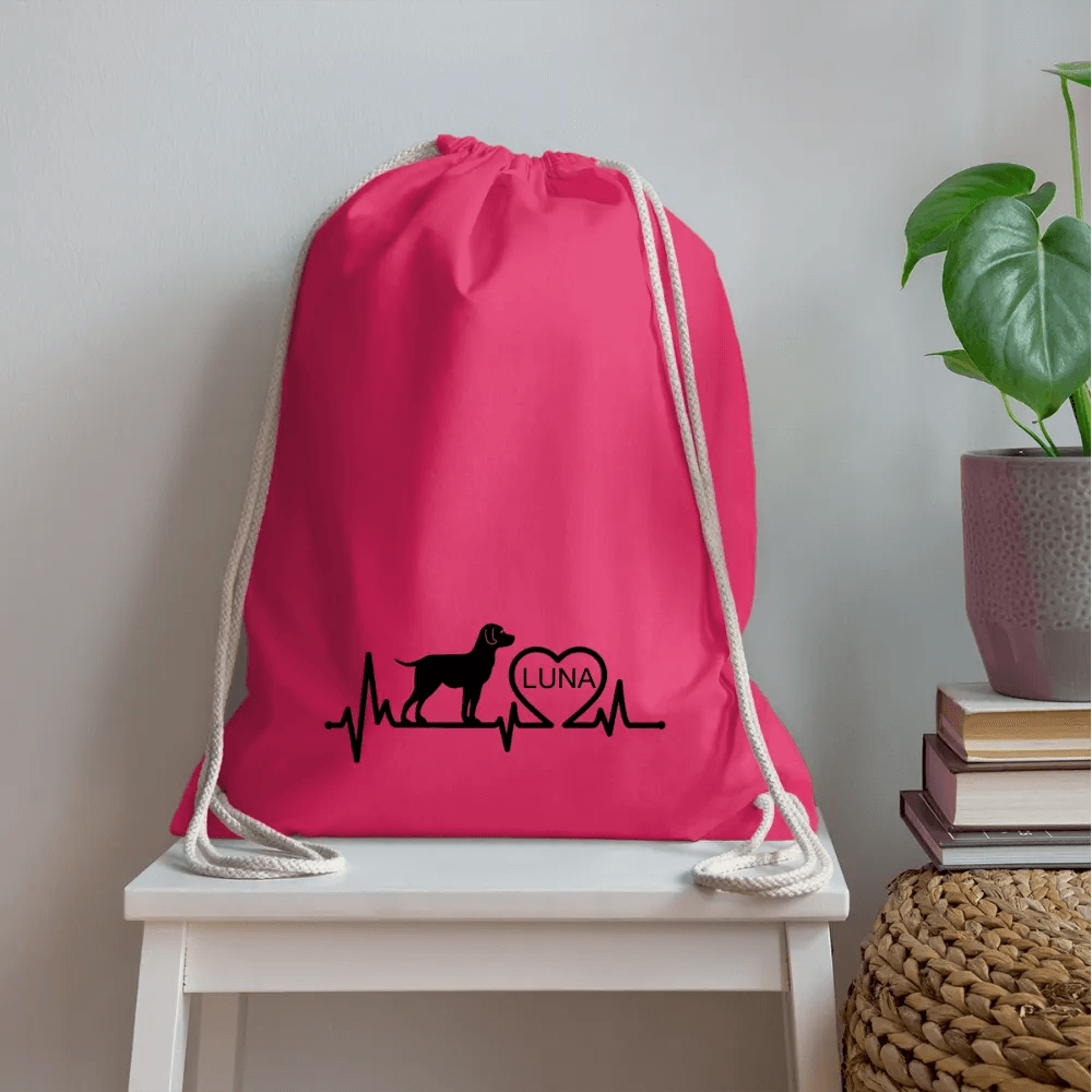 happy-prints.eu - Personalisierter Turnbeutel mit Hund, Herz und Herschschlaglinie - Text, Bild, Motiv und Farbe individualisierbar