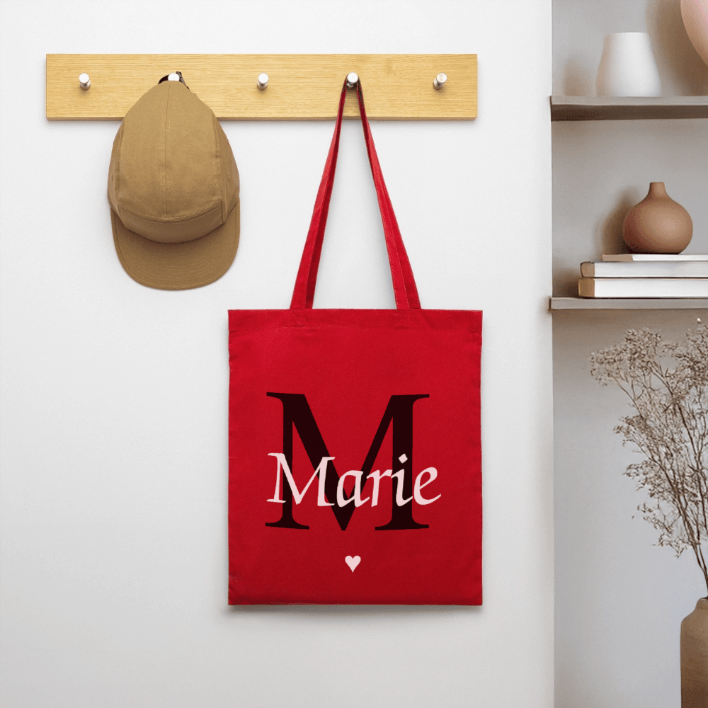 happy-prints.eu - Personalisierte Jute Stofftasche mit Initiale und Name in minimalistischem Design - Produkt, Text und Motiv easy änderbar