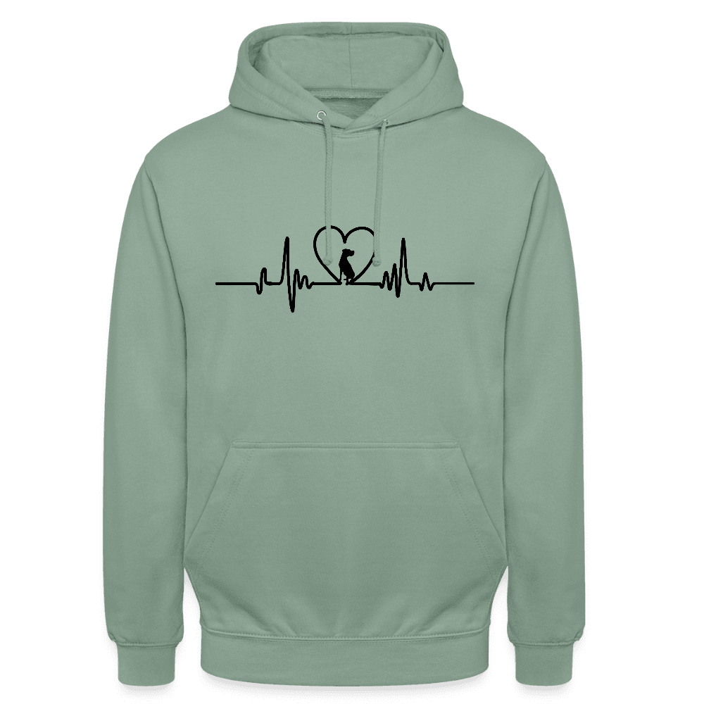 happy-prints.eu - Personalisierter Unisex Hoodie mit Hund in Herz auf Herzlinie - Sweater für Frauen und Männer - viele Farben und Größen - Text und Motiv anpassbar