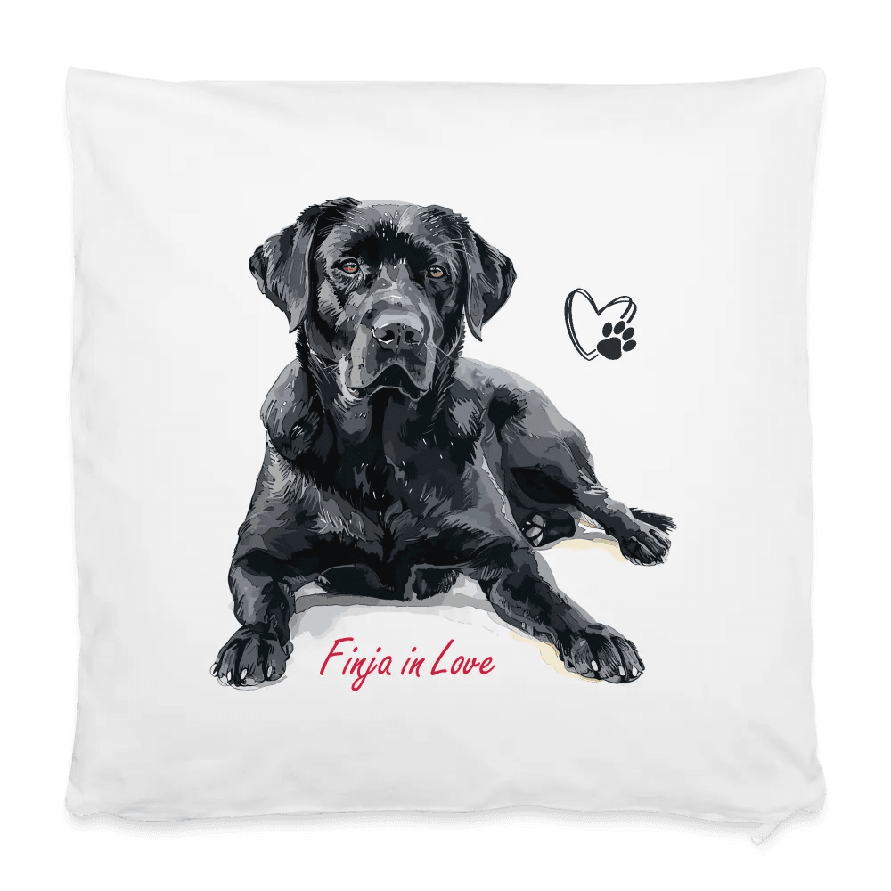 happy-prints.eu - Personalisierter Kissenbezug mit Hund und Herz Motiv - anpassbares Bild, Motiv und Text - 40 x 40 cm - 100% Baumwolle