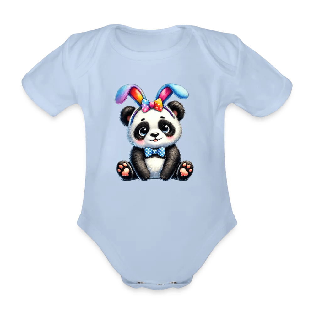 happy-prints.eu - Personalisierter Baby Bio-Kurzarm-Body für Mädchen mit Pandabär und Regenbogen Ohren für Ostern - in vielen Farben und Größen - Motiv und Text individualisierbar