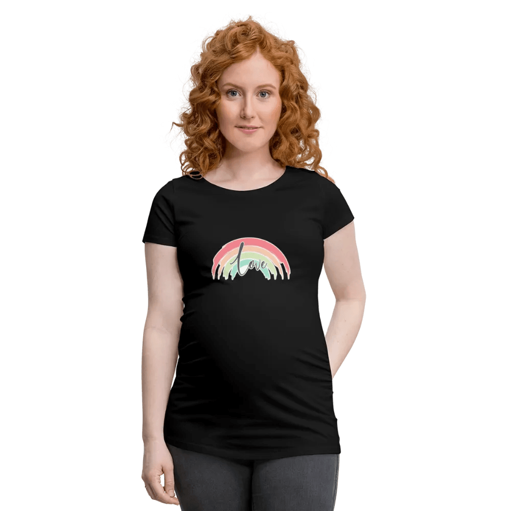 happy-prints.eu - Personalisiertes weißes Schwangerschaft T-Shirt für Frauen mit Regenbogen und Love - Print Shirts für werdende Mama in vielen Größen - Motiv und Text änderbar
