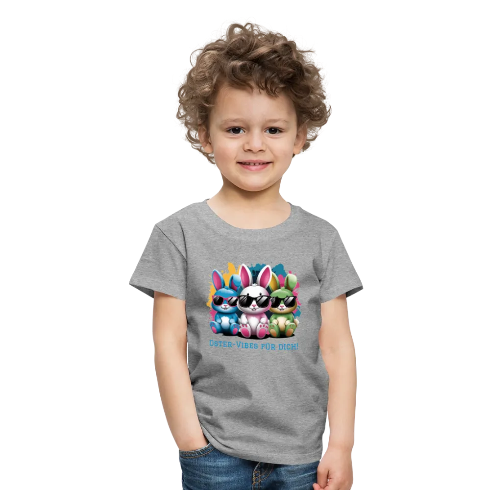 Personalisiertes Frohe Ostern Kinder T-Shirt mit Osterhasen mit Sonnenbrille und Spruch "Oster-Vibes für Dich" - Motiv, Produkt, Text und eigene Bilder easy anpassbar - viele Farben und Größen (bis Größe 140 bzw. 8 Jahre) -