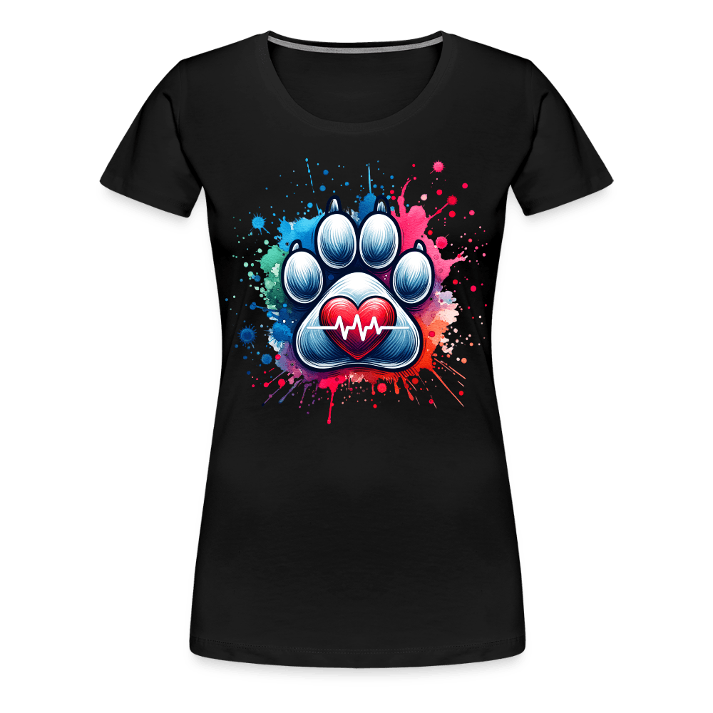 happy-prints.eu - Personalisiertes Frauen Premium T-Shirt mit Hundepfote, Herz und Herzschlag Linie - Motiv und Text anpassbar - viele Farben und Größen