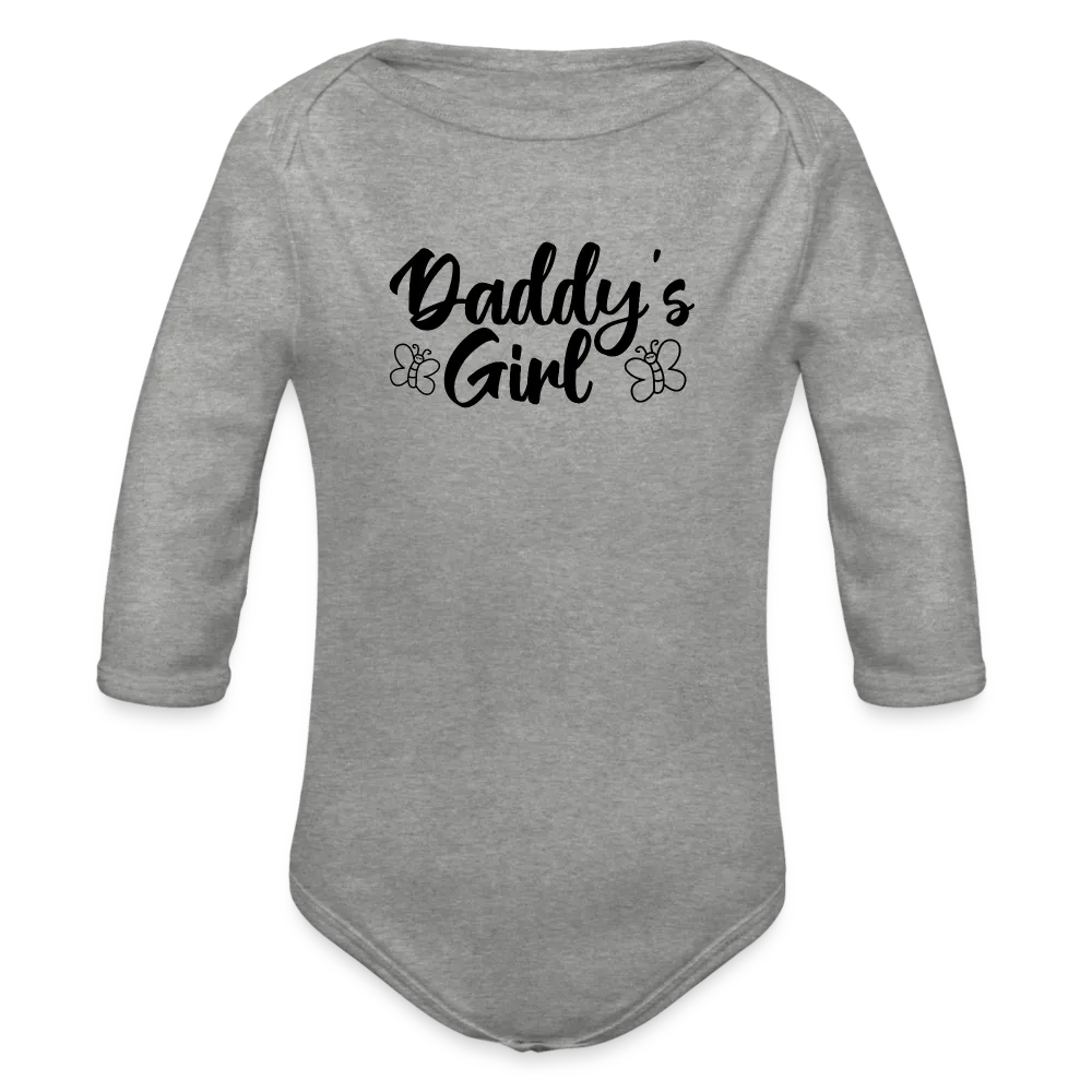 Personalisierter Mädchen Baby Bio-Langarm-Body mit Spruch "Daddys Girl" - 100% Bio Baumwolle - bis Größe 80 bzw. 12 Monate - in vielen Farben und Größen - Bild, Motiv und Text sind individualisierbar - Grau meliert