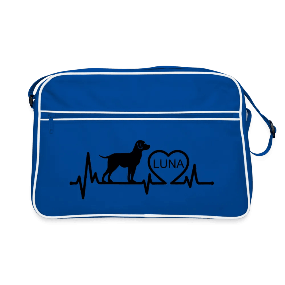 happy-prints.eu - Personalisierte Retro Tasche mit Hund, Herzschlaglinie und Herz mit Name - Text, Bild, Motiv und Farbe individualisierbar