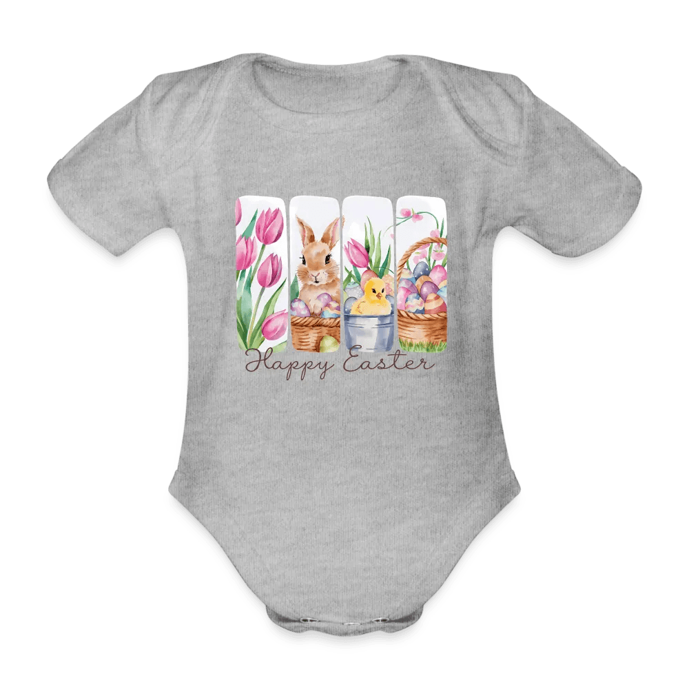 happy-prints.eu - Personalisierter Baby Bio-Kurzarm-Body für Mädchen mit Osterhasen, Kücken, Tulpen und Ostereier - Babybody für Ostern - in vielen Farben und Größen - Motiv und Text individualisierbar