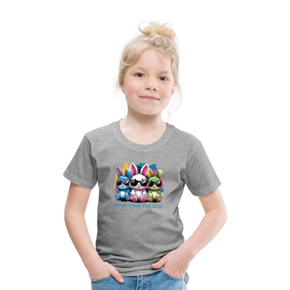 Personalisiertes Frohe Ostern Kinder T-Shirt mit Osterhasen mit Sonnenbrille und Spruch "Oster-Vibes für Dich" - Motiv, Produkt, Text und eigene Bilder easy anpassbar - viele Farben und Größen (bis Größe 140 bzw. 8 Jahre) -