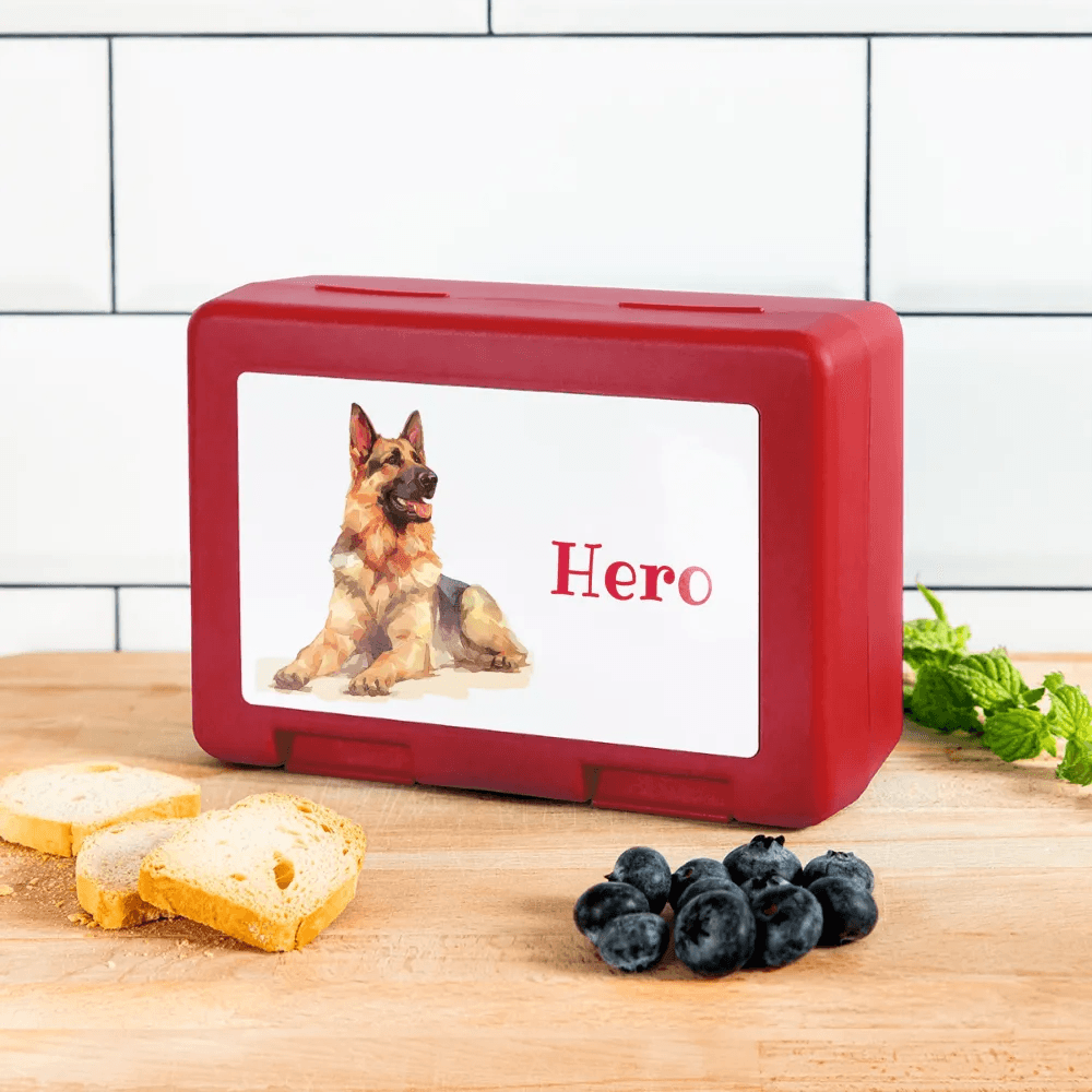 happy-prints.eu - Personalisierter Behälter für Hunde Leckerlis - Motiv und Text veränderbar - Bild des eigenen Hundes hochladbar
