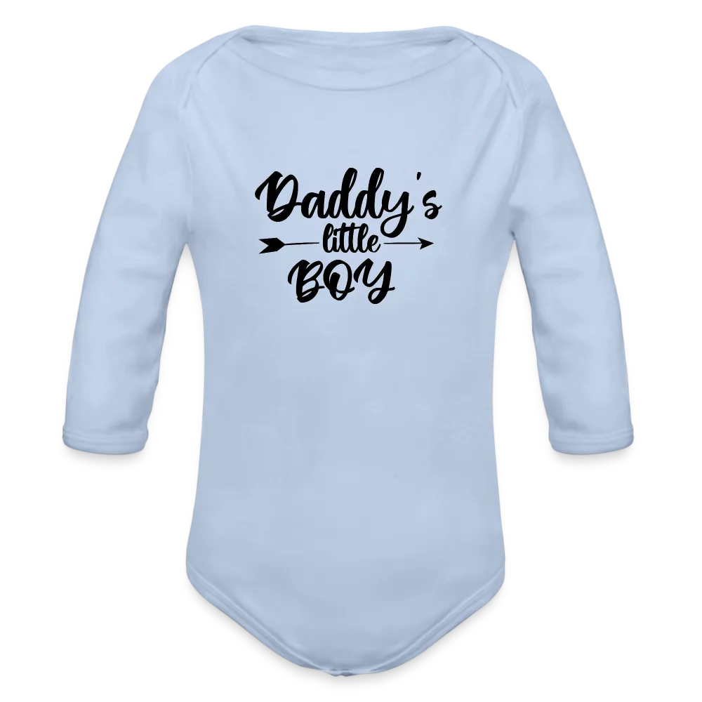 Personalisierter Jungen Baby Bio-Langarm-Body mit Spruch "Daddys little Boy" - 100% Bio Baumwolle - bis Größe 80 bzw. 12 Monate - in vielen Farben und Größen - Bild, Motiv und Text sind individualisierbar - Sky
