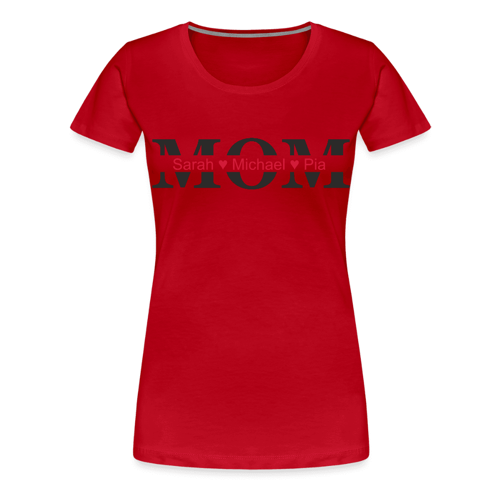 happy-prints.eu - Personalisiertes Frauen Premium T-Shirt mit MOM und Namen der Kinder und Herz - Motiv und Text adaptierbar