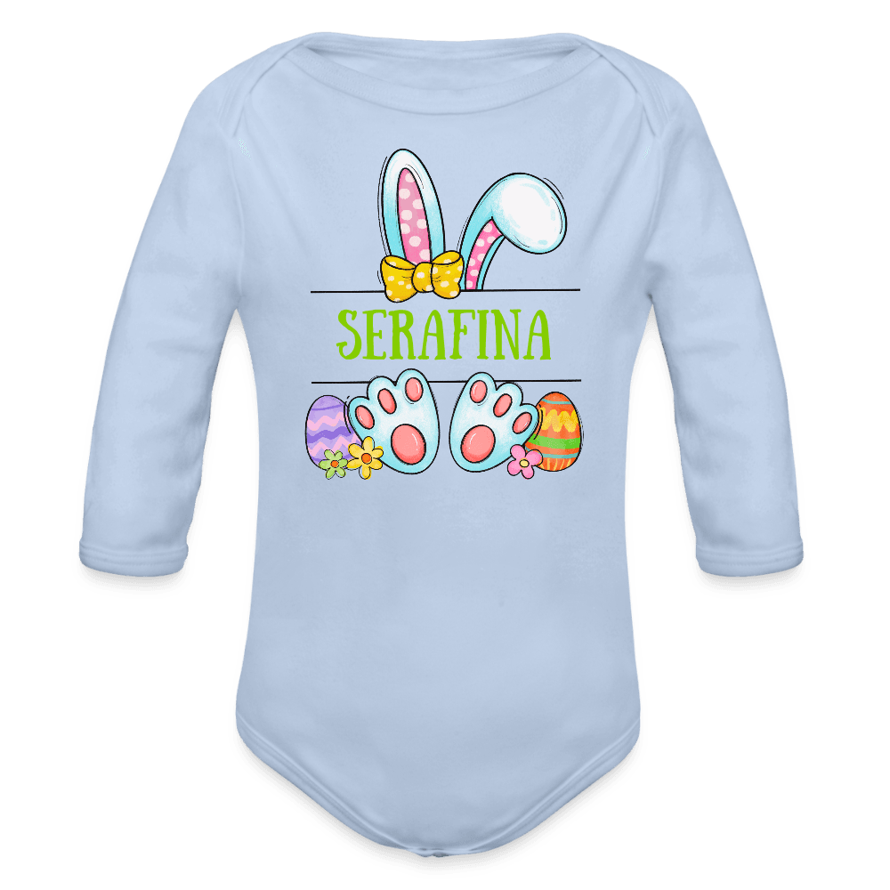 happy-prints.eu - Personalisierter Baby Bio-Langarm-Body mit Oster Motiv für Mädchen - süßer bunter Osterhase mit Name