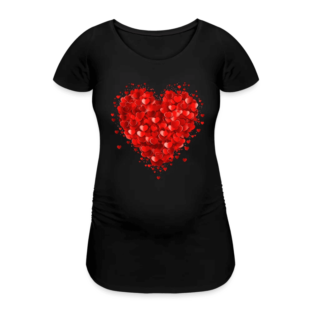 happy-prints.eu - Personalisiertes weißes Schwangerschafts-T-Shirt mit großem roten Herz - Print Motiv und Text änderbar - Damen Shirt zum Valentinstag - auch in großen Größen