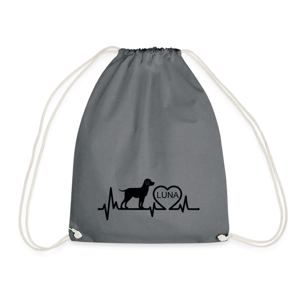 happy-prints.eu - Personalisierter Turnbeutel mit Hund, Herz und Herschschlaglinie - Text, Bild, Motiv und Farbe individualisierbar