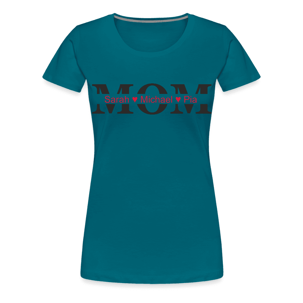 happy-prints.eu - Personalisiertes Frauen Premium T-Shirt mit MOM und Namen der Kinder und Herz - Motiv und Text adaptierbar