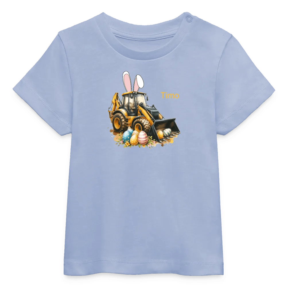 happy-prints.eu - Baby Bio-T-Shirt mit Bagger, Ostereier und Osterhasen Ohren - Jungen Shirt für Ostern - Motiv, Text, Farbe und Produkt einfach änderbar