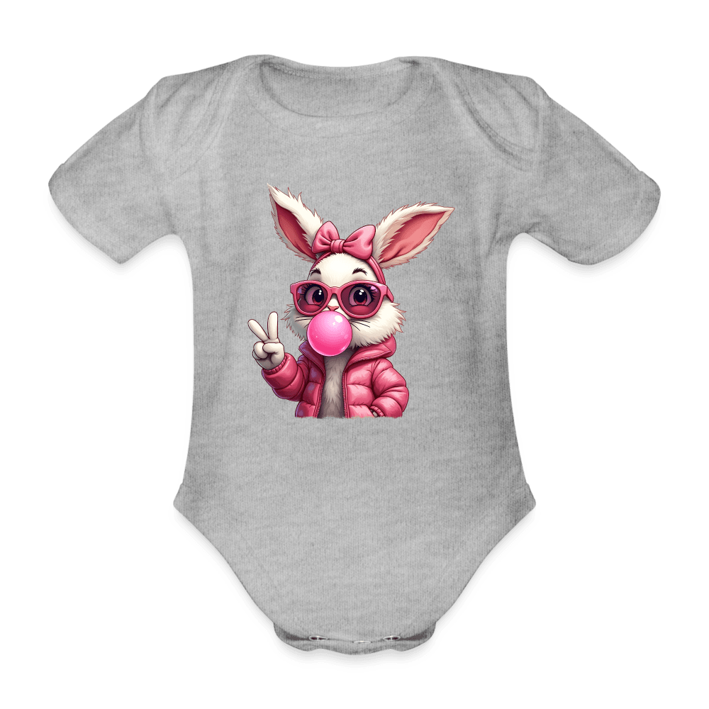 happy-prints.eu - Personalisierter Baby Bio-Kurzarm-Body für Mädchen mit Osterhasen, Brille und Kaugummi - Babybody für Ostern - in vielen Farben und Größen - Motiv und Text individualisierbar