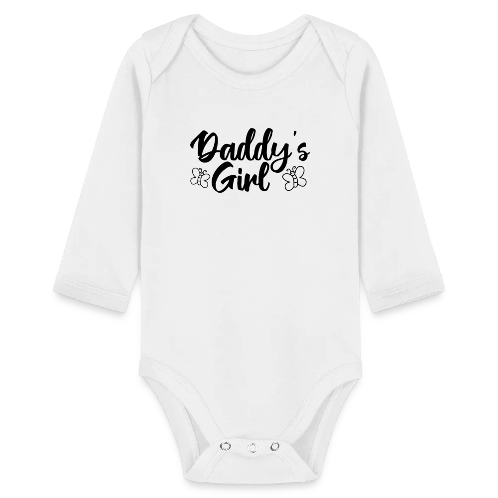 Personalisierter Mädchen Baby Bio-Langarm-Body mit Spruch "Daddys Girl" - 100% Bio Baumwolle - bis Größe 80 bzw. 12 Monate - in vielen Farben und Größen - Bild, Motiv und Text sind individualisierbar -