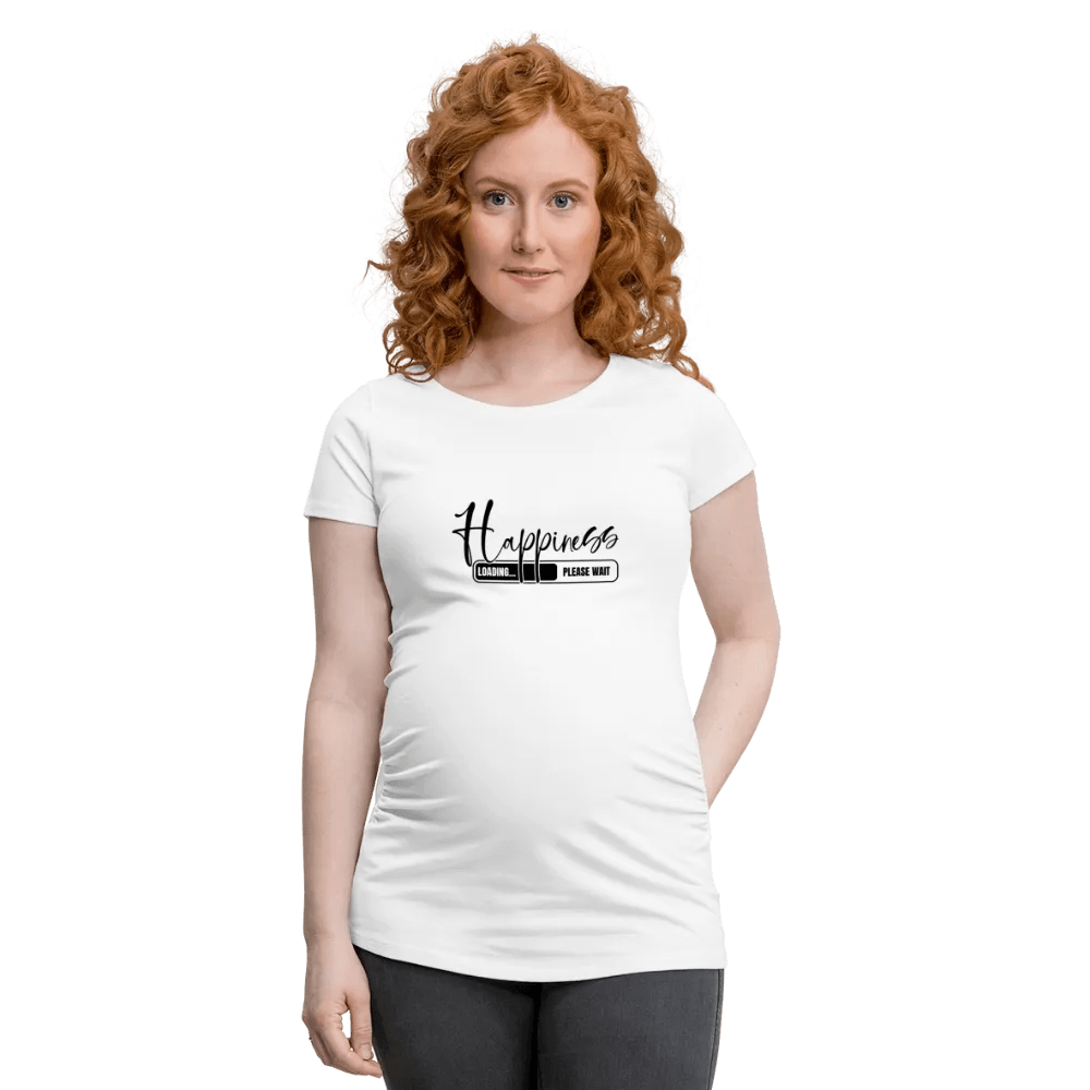 happy-prints.eu - Personalisiertes weißes Schwangerschafts-T-Shirt für Frauen mit Spruch Happiness - Loading - Print Shirts für werdende Mama - Motiv und Text individualisierbar - auch in großen Größen für jede Mutter