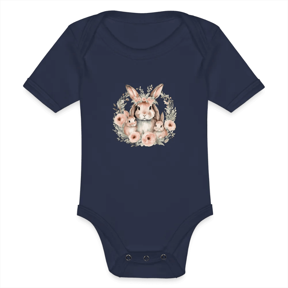 happy-prints.eu - Personalisierter Baby Bio-Kurzarm-Body für Mädchen mit Osterhasen Mama und Baby mit Blumen - Babybody für Ostern - in vielen Farben und Größen - Motiv und Text individualisierbar